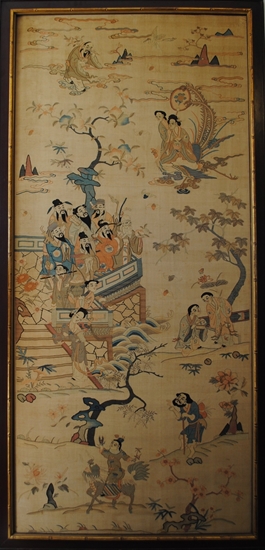 Picture of Antique 19th Century Chinese Embroidered Daoist Immortals "Birthday" Panel