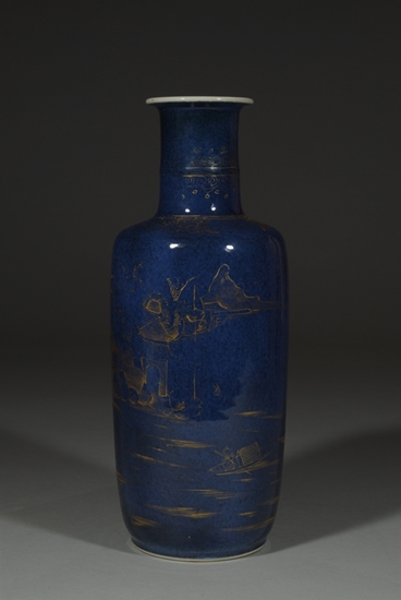 Picture of 18th Century Kangxi Period Gilt Decorated Powder Blue Rouleau Vase